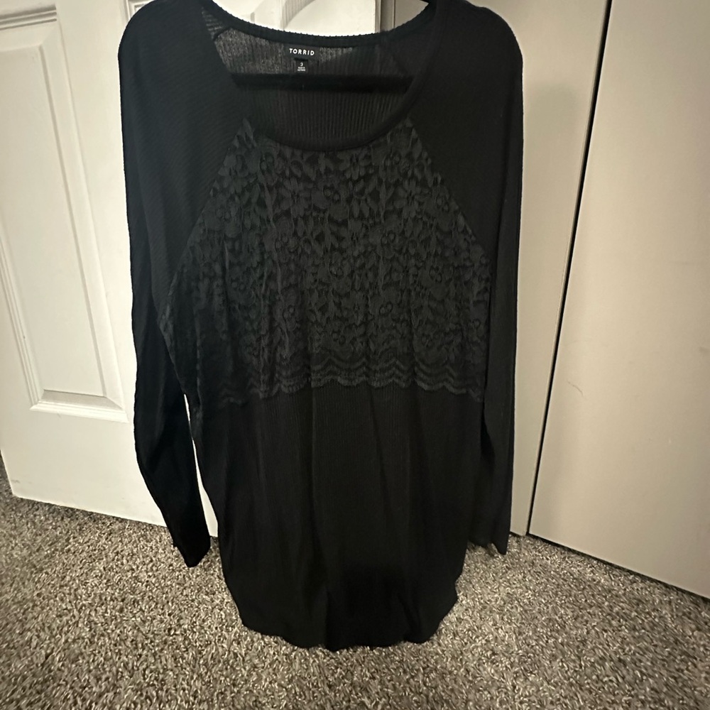 Torrid Black Relaxed Embellished Long Sleeve Top